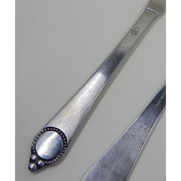 Stanley Roberts Crown Grande Beaded Stainless Japan Fork and Knife Set of 3 - Picture 5 of 9